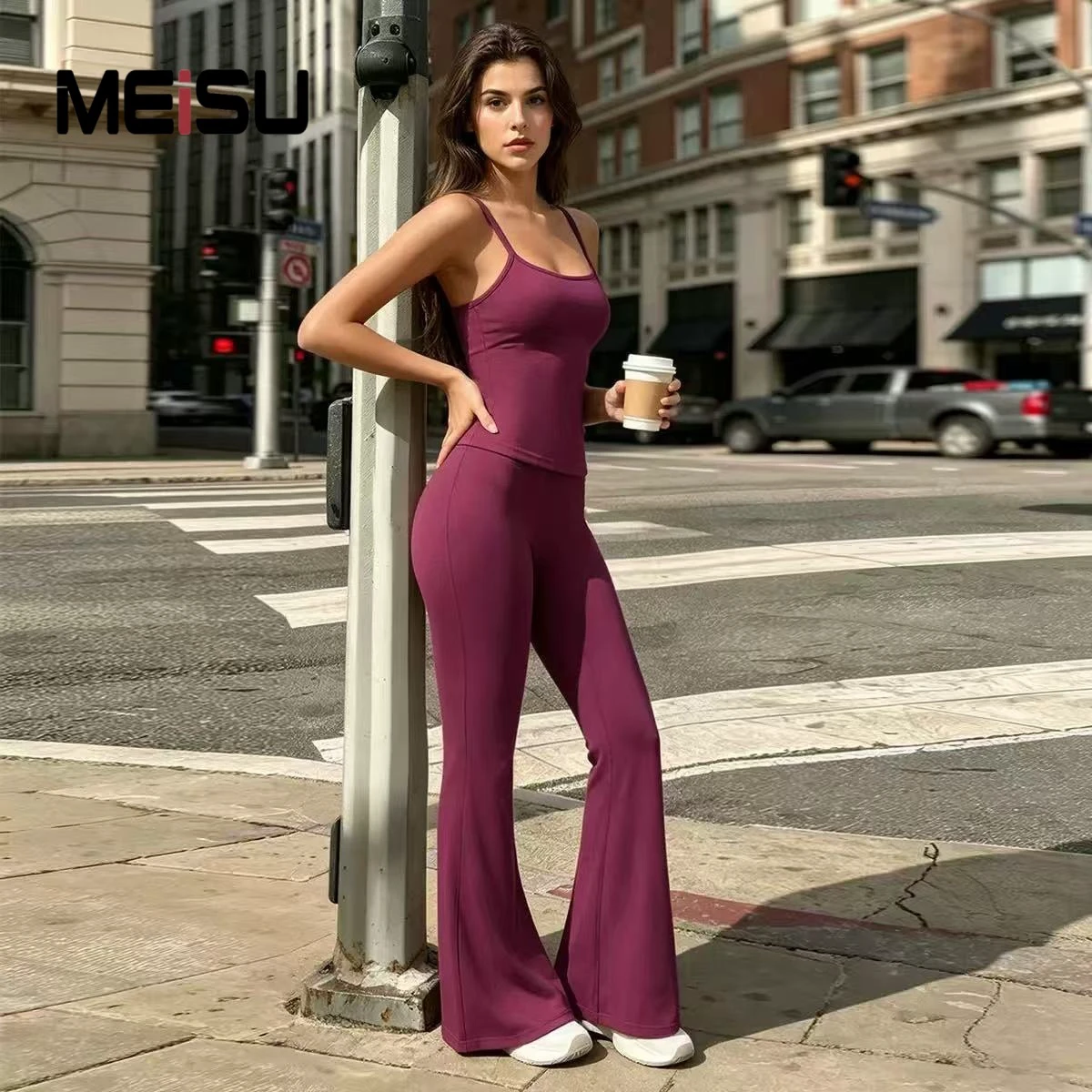 6PCS Women Yoga Outfit Nylon Spandex Brushed Fabric Quick Dry Sports Bra Wide Leg Pants Gym Running Activewear Set
