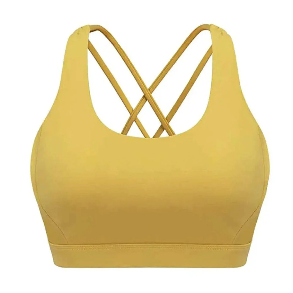 Women's High Support Breathable Sports Bra for Yoga Workout Front Logo Gym Fitness Wear with Trendy Design