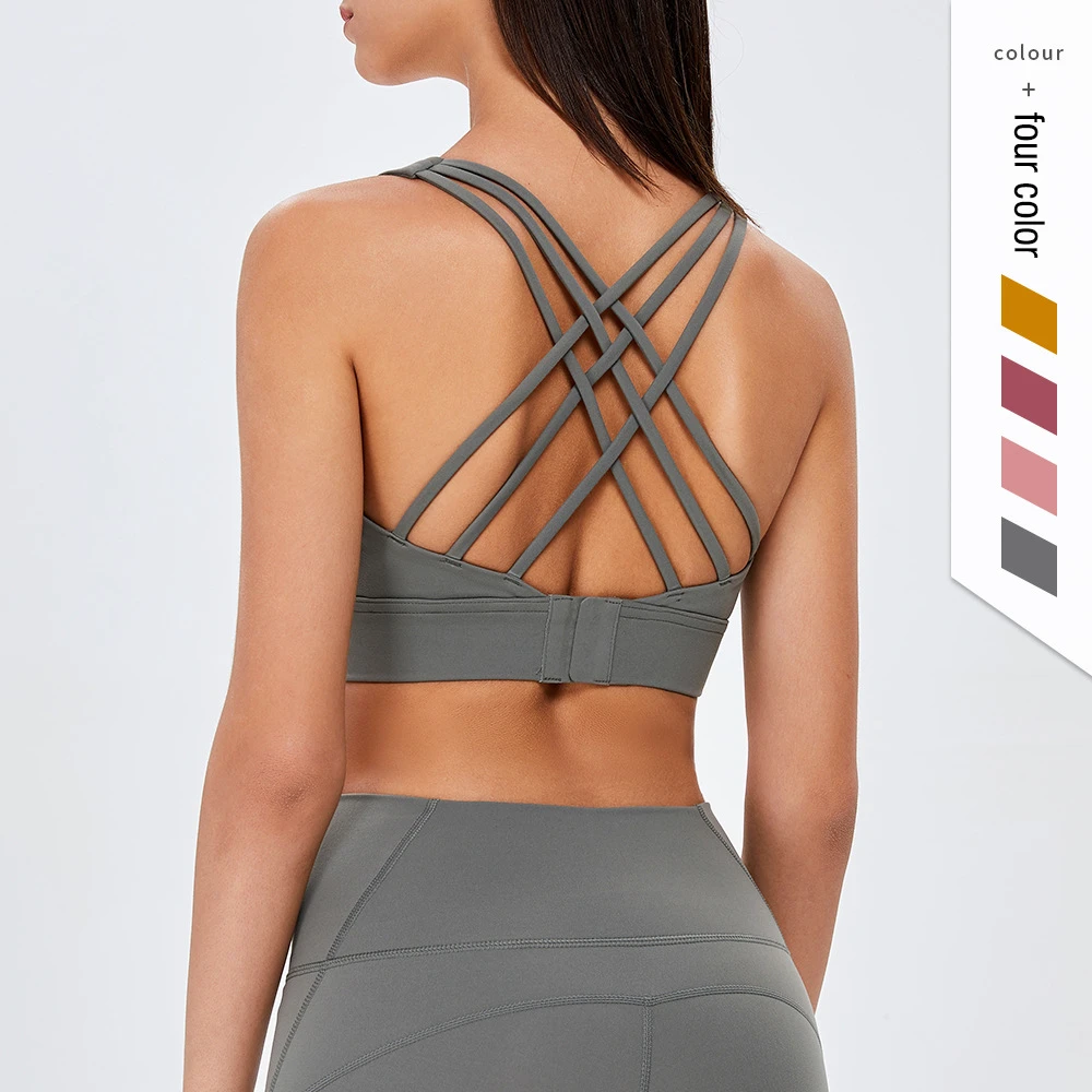 High Quality Girls Gym Training Wear Yoga Fitness Bra Breathable Cross Back Vest
