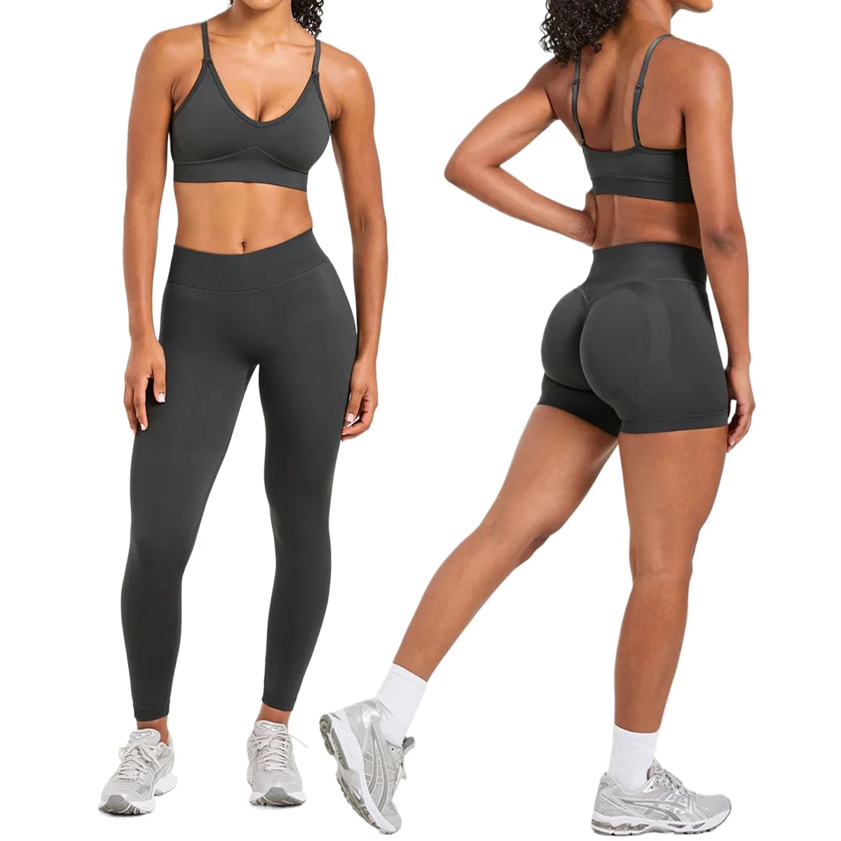 Women's Seamless Yoga Set Quick-Dry Fitness 3-Piece Set for Outdoor Running