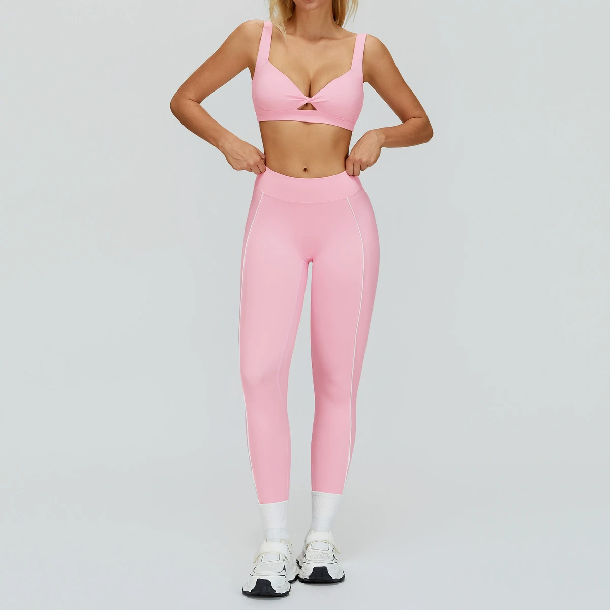 YanRuo Solid Breathable Hollowed-out Tight-fitting Sports Fitness Pants For Beautiful Back Running Exercise Yoga 2-Piece Set For