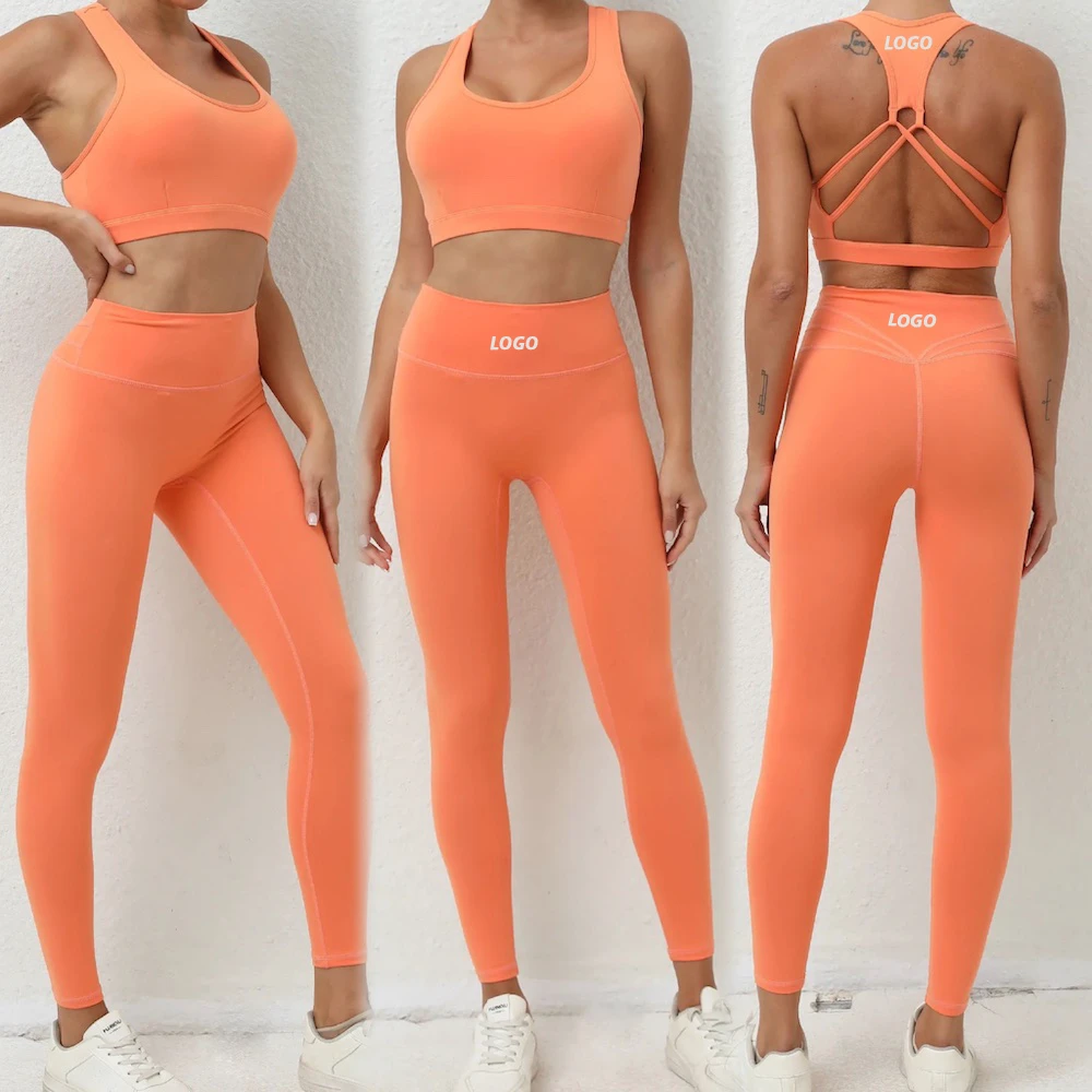 Custom Logo High Quality Women's Sexy Activewear Sleeveless Gym Clothes, 4 Pcs Push up Yoga Bra + Butt Lift Shorts + Yoga Pants