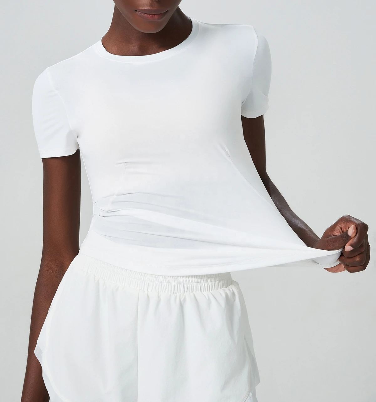 OEM White Slim Fit Short Sleeve Sports T Shirts Workout Yoga Tops Round Neck Active Wear Training Gym Fitness T Shirt for Women