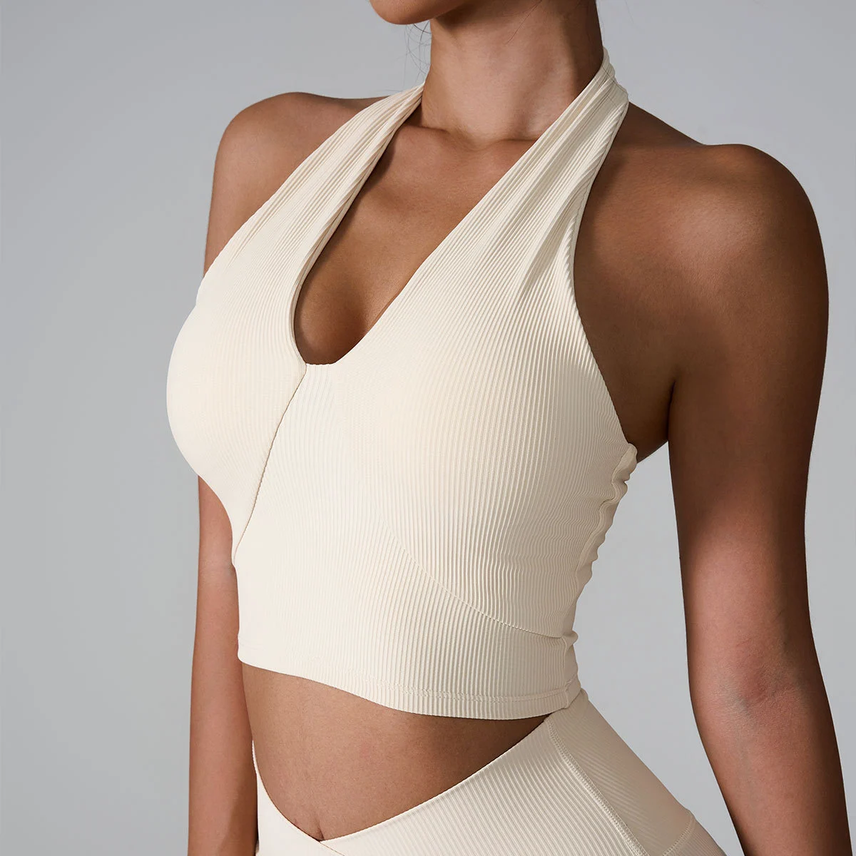 European American Cross-Border Sports Bra Lightweight Halter Neck Yoga Vest Front Tight-Fitting Ribbed Bra Girls Yoga Top