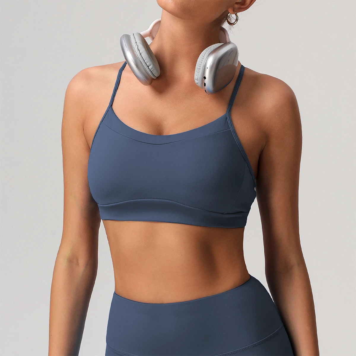 Quick-drying Lightweight Spandex/Nylon High Support Sports Bra with Push-up Back Yoga Removable Shock-proof Vest