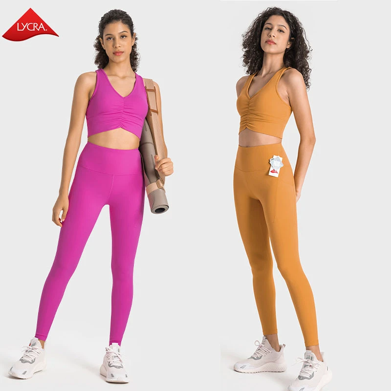 Women's 2025 New Design Scrunch Sports Bra and Side Pocket Leggings Set Breathable Durable Fabric 2 Pieces Active Wear