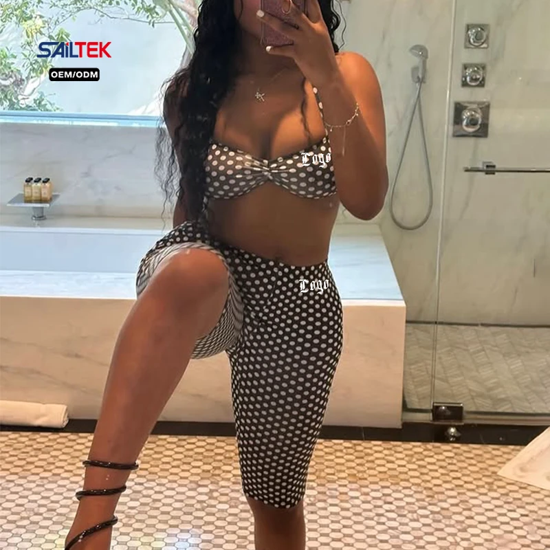 Polka Dot Y2K Strapless Tube Crop Top And Ruched Butt Lifting Leggings Streetwear Clubwear Outfits Women Legging Set