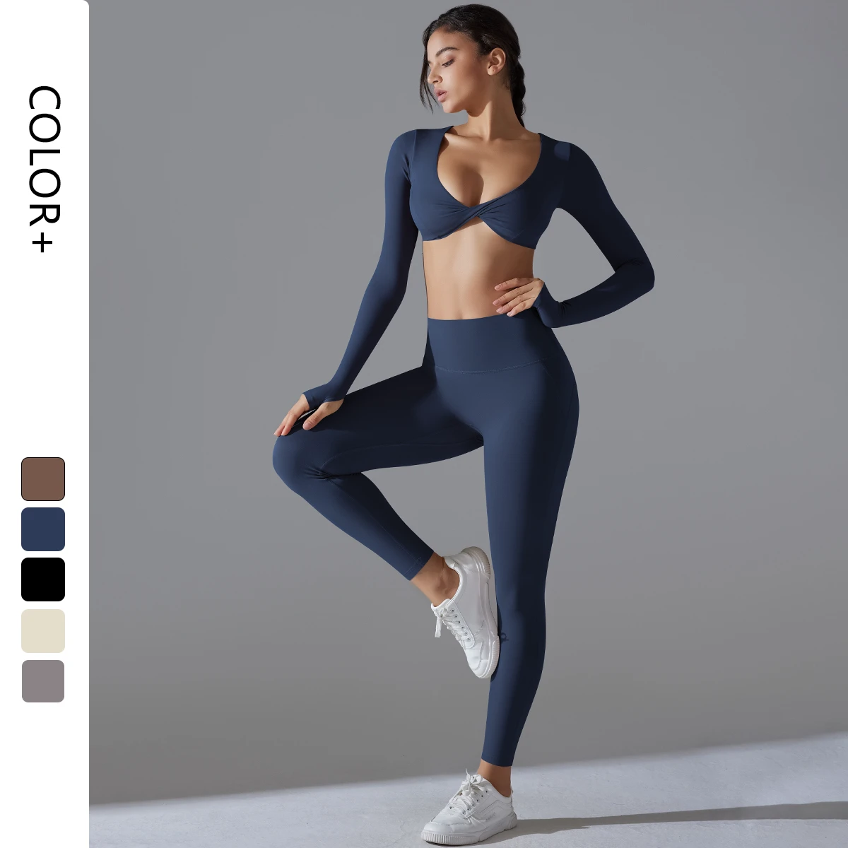 Women's Solid Eco-Friendly 2-Piece Gym Fitness Set Short Sleeve Push Yoga Suit Scrunch Leggings Four-Way Stretch Breathable