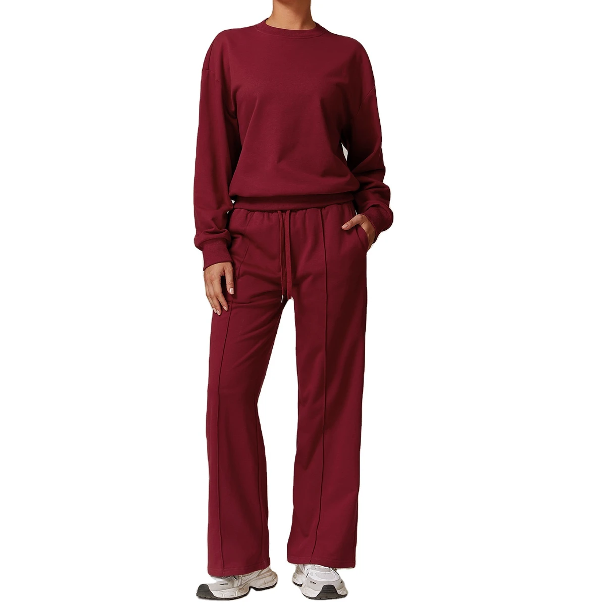 Women's Slim Long Sleeve 2-Piece Casual Athletic Set Comfortable Fitness Running Yoga Sweatshirt with High Waist Wide Leggings