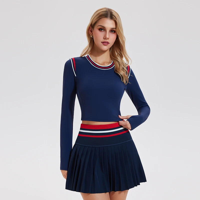 Gym Sports Shirt Crew Collar Long Sleeve Fitness Yoga Tennis Tops with Back Splicing Mesh for Women