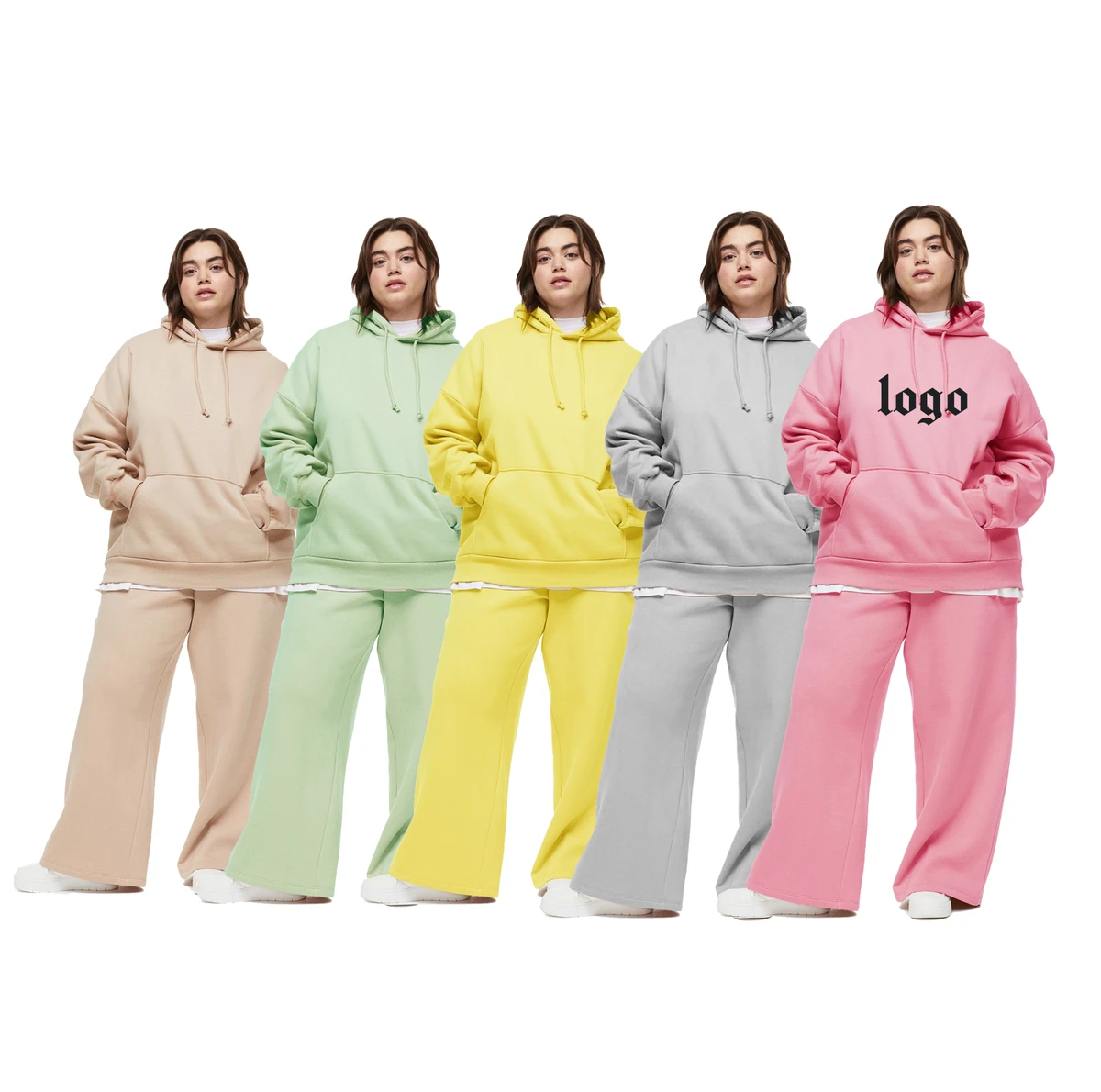 DUOLLB 2023 Custom Logo Sport Gym Sweatsuit Pullover Plus Size Knitted Sweatshirts And Trousers Oversized Women's Hoodies Set
