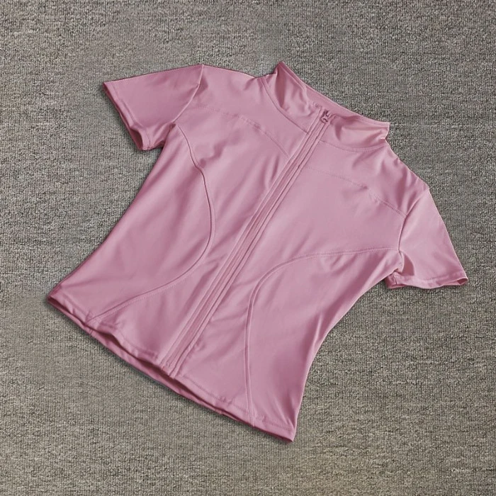 Summer High Quality Waist Slimming Training Tops Quick-drying Tight Stand Collar Full Zipper Short Sleeves Yoga Shirts for Women