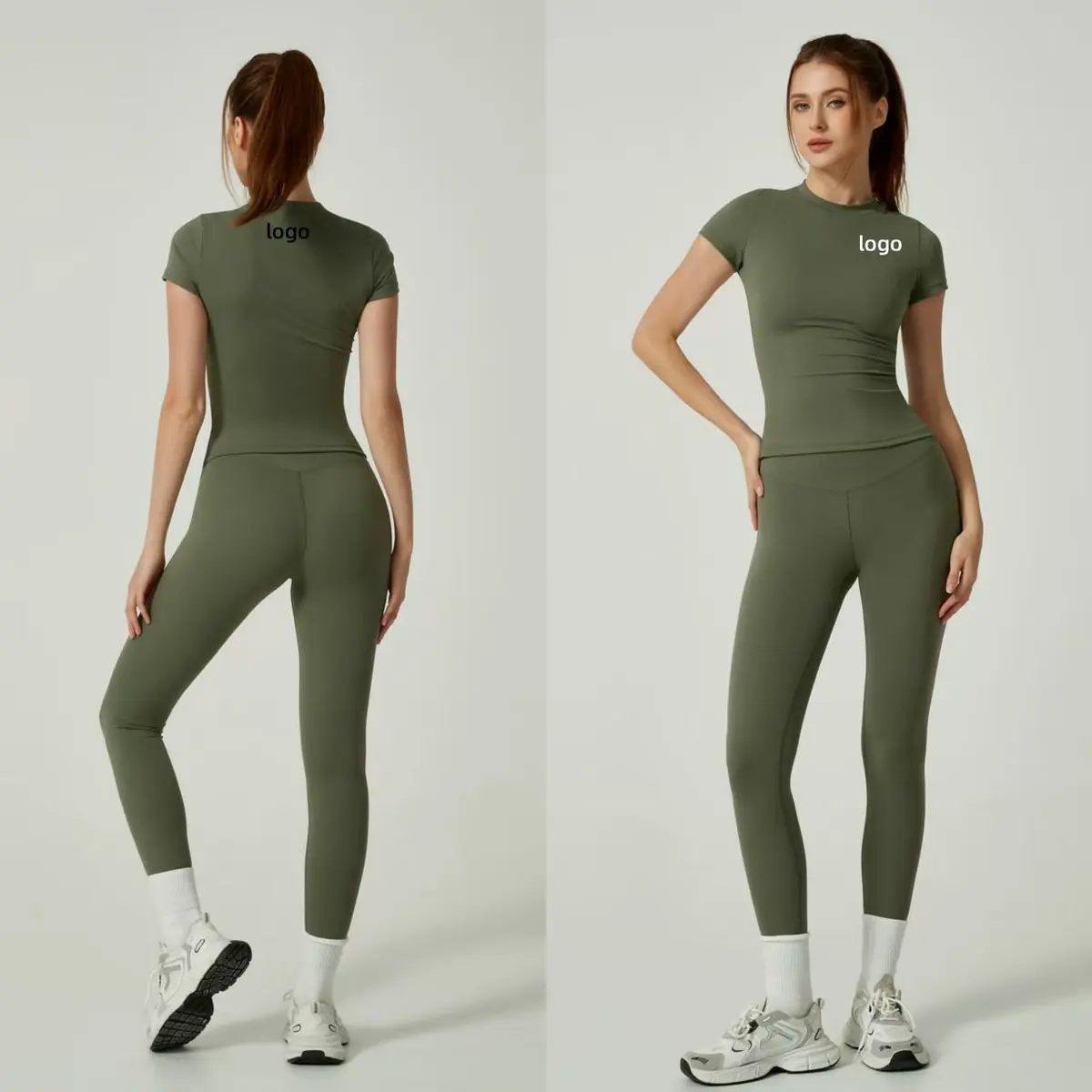 Lanyu Two-Piece Women's Sports Set Breathable Elastic Waist Short-Sleeved Pants Lightweight Plus Size Gym Fitness Exercise