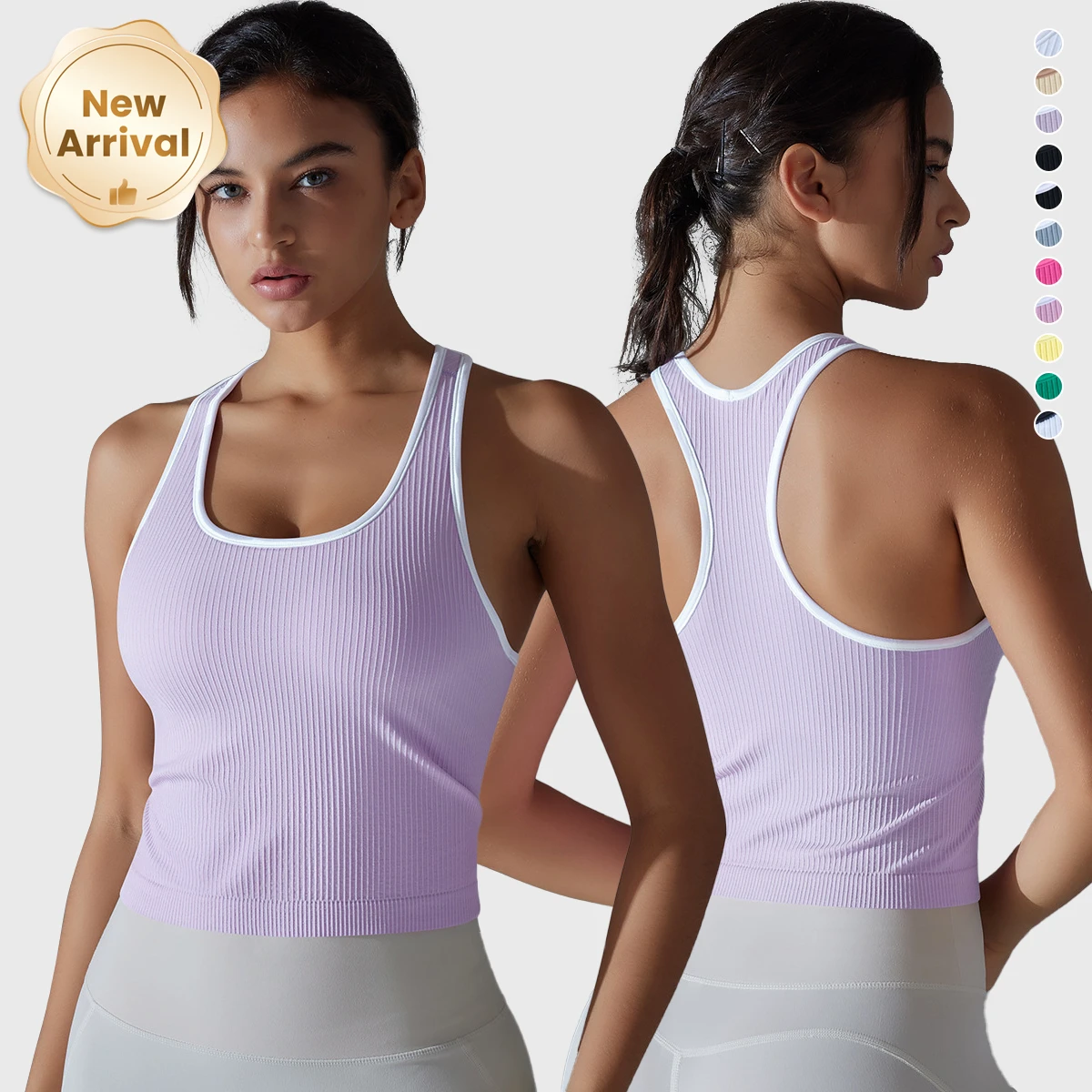 Women's Four Way Stretch Nylon Active Tank Top Lightweight Breathable Gym Yoga Running Fitness Vest Ribbed Design for Sports
