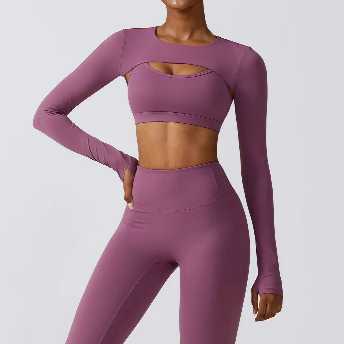 Autumn New 3Pcs Long Sleeve Short Top Outdoor Workout Cloth Gym Fitness Running Active Wear Yoga Set Sports Suits Women