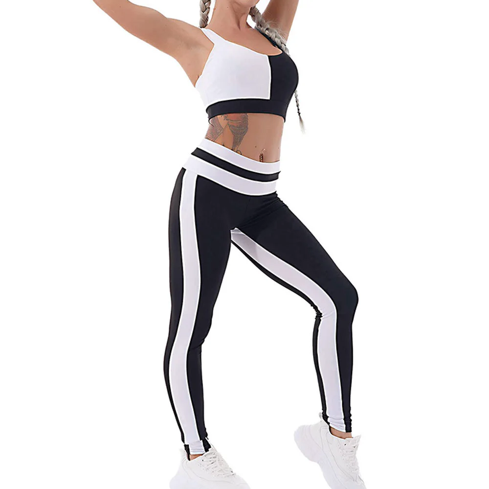 New Arrival Women's Yoga Set Breathable Sport Bra Leggings Gym Workout Clothing with Front Logo Solid Pattern Two Pieces Set