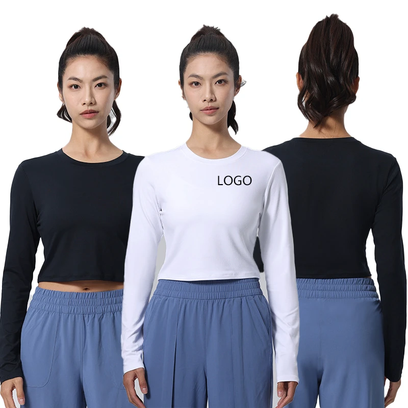 Lightweight Breathable Round Neck Long Sleeve Yoga Top Quick-Drying High Stretch Fitness Sports Pilates Wear with Naked Feeling