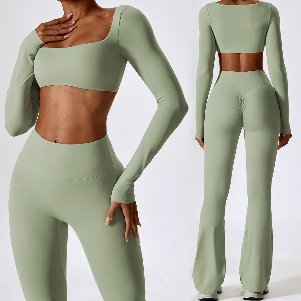 BNICE Full Sleeve 2 Piece Yoga Sets Lady Lift Tail Flare Leggings For Fitness & Gym Rib Sexy Women Yoga Sets Warranty Guaranteed
