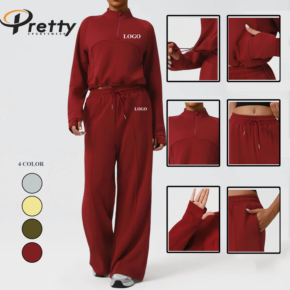 Women's Clothing High Waisted Casual Wide Leg Sports Trousers Hoodie Set Autumn Winter Warmth-Retaining Yoga Fitness Ssets