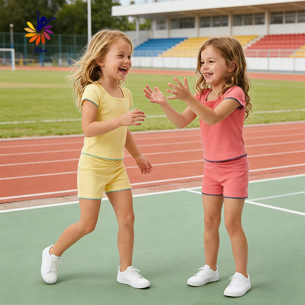 Custom Kids Clothing Wholesale 2026 New Arrival Girls Clothes Sets Summer Toddler Girl Clothing Yoga Activewear