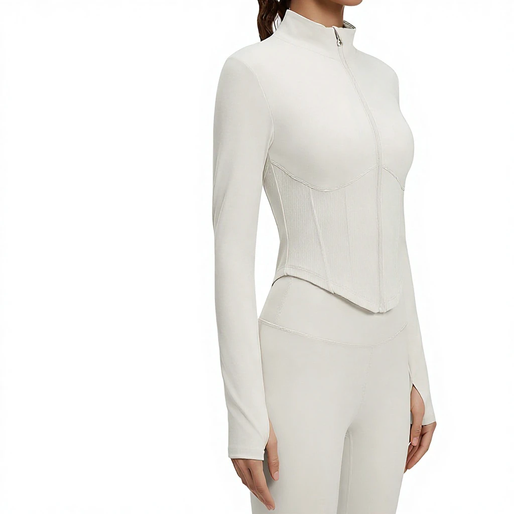 Yoga Wear Women's Tight-Fitting Spring/Autumn Stand-Up Collar Long-Sleeve Nylon Spandex Outerwear Sports Fitness Elastic Waist