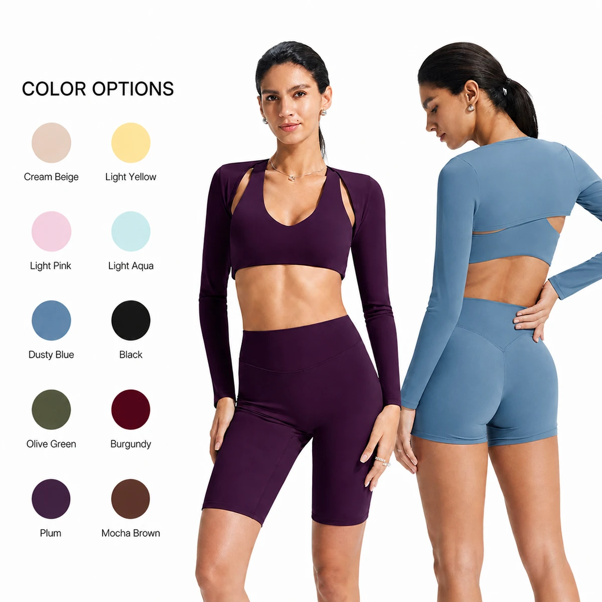 Custom Logo Women Lightweight Breathable Simple Long Sleeve Cropped Workout Shrug Sports Bra Cover up Activewear Yoga Top