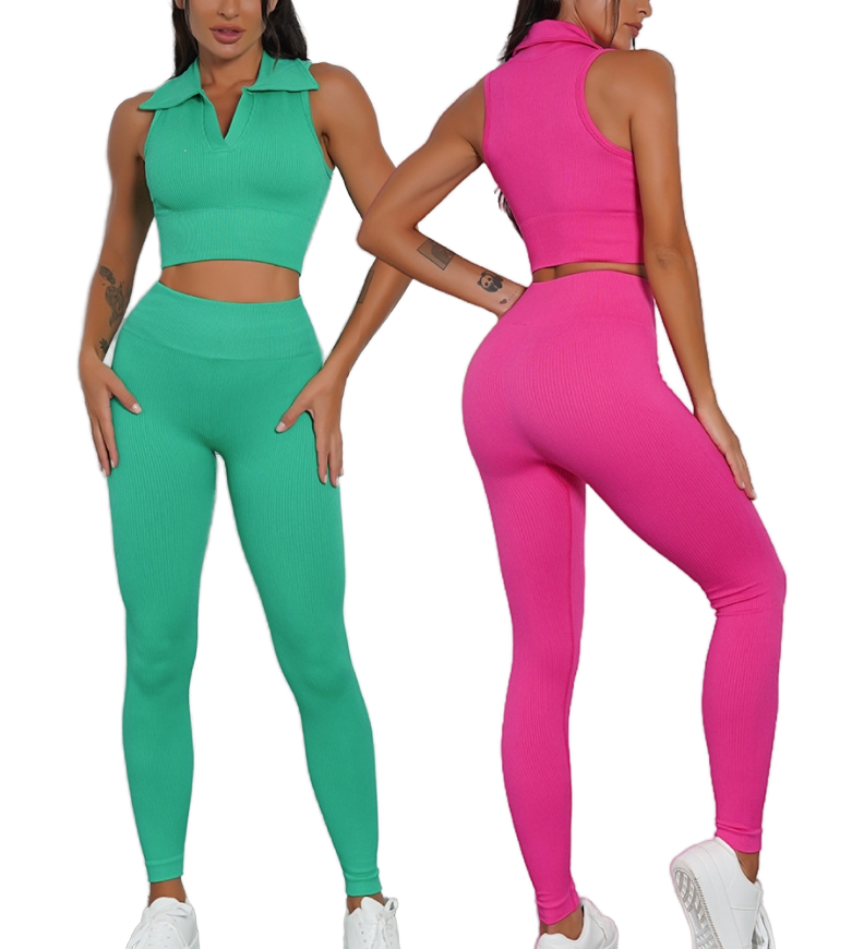 Women's Quick-Drying Yoga Wear Set Breathable Solid Pattern Seamless Sports Bra Vest Shorts Gym Front High Elastic Waist 2-Piece