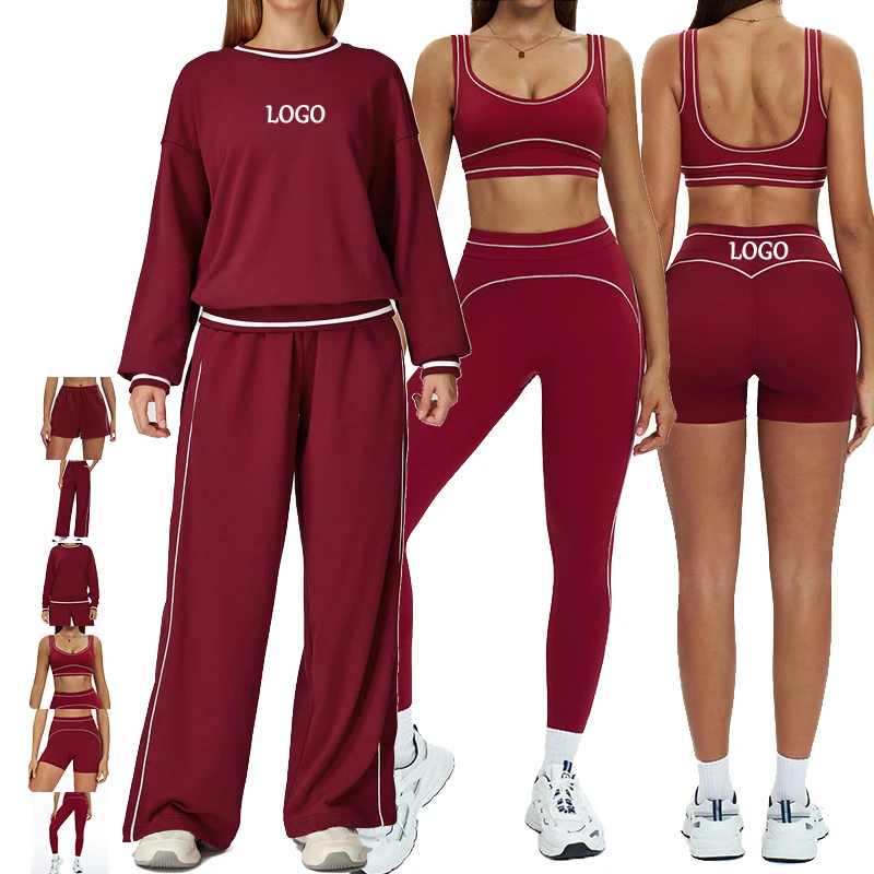 PASUXI High Quality Women's Yoga Wear Set Custom Athletic Legging Bra Solid Seamless Front Logo 6-Piece Fitness Set