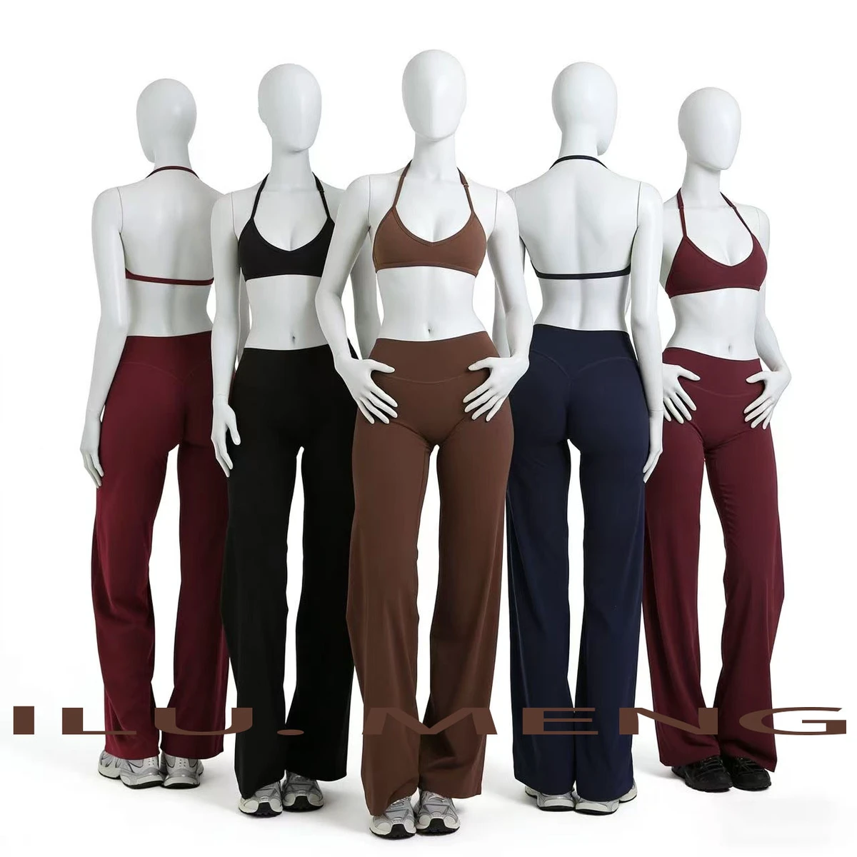 Womens Gym Clothes Slim Fit Open Back Yoga Bra Tummy Control Fitness Loose Pants 2 Pcs Sportswear Yoga Sets For Women