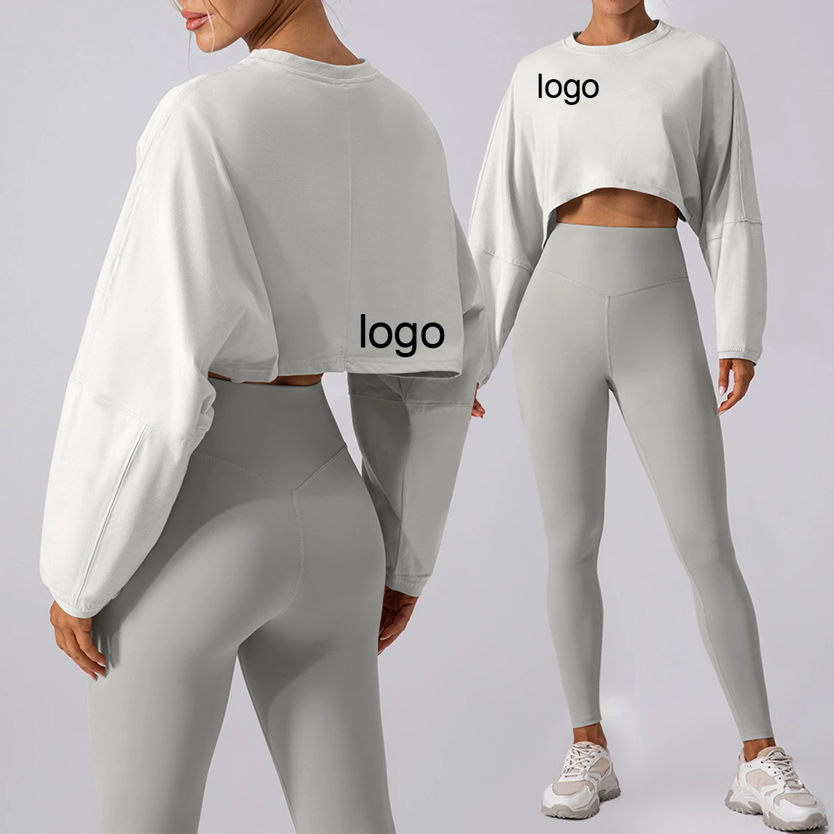 Women's Hot-Selling Cross-Border Neck Sweatshirt Long Sleeve Sports Top with Front Logo for Yoga & Running