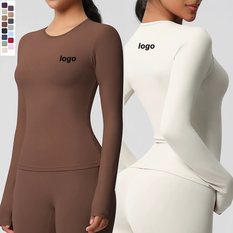 Custom Logo Long Sleeve T Shirt Round Neck Yoga Top Apparel Fitness Gym Naked Feelings Slim Fit High Stretch Running Sportswear