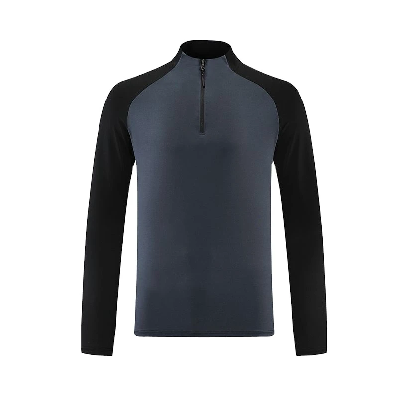 Aoyema Hot Sale Outdoor Long Sleeve Stand Collar Running Sports Fitness Breathable Quick Drying Half Zipper Stretch Top for Men