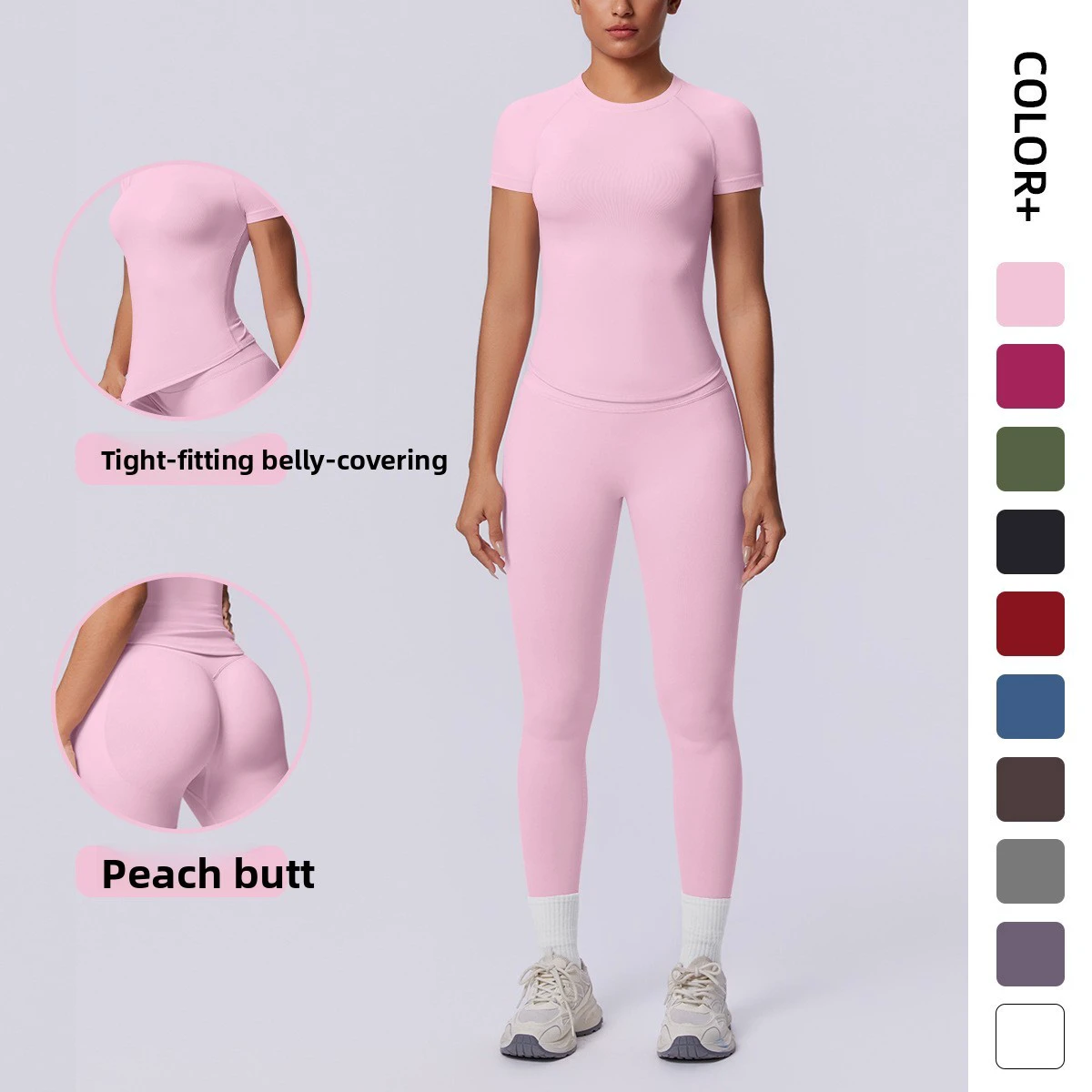 Cross-border European Size Seamless Knitted Spandex/Nylon Wrinkle-resistant Solid Color Tight Breathable Long Yoga Two-piece Set