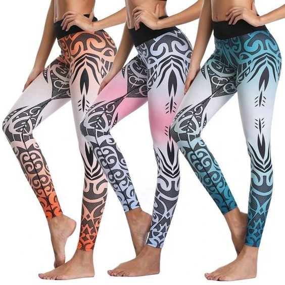 Women Yoga Pants Sports Leggings White Print Fitness Wear Workout Sports Running Leggings Push Up Gym Elastic Slim Pants