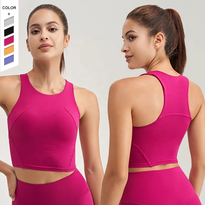 Fashion High-intensity Moisture Wicking Sports Bra Racer Back With Cup Shockproof Yoga Bras