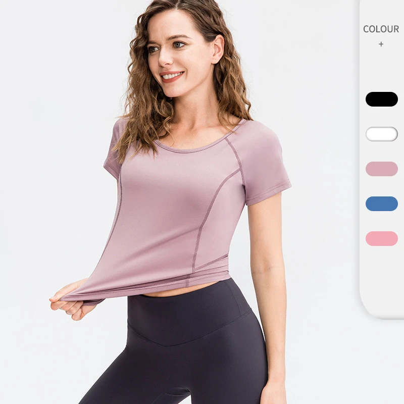 OEM Quick-Dry Trim Fit Breathable Lady Custom Sports Yoga Fitness High Quality Gym Workout Plus Size T-Shirts Tops for Women