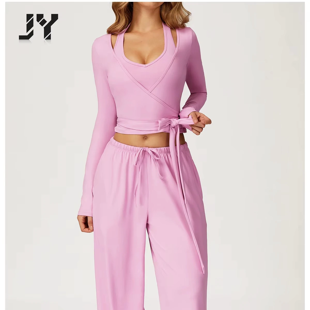 JY Hot Selling Elegant Fitness Women's Sports Three Piece Set Suspender Solid Color Skin Friendly Slimming Women's Yoga Set