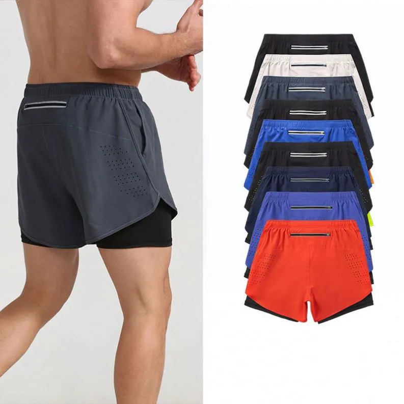 Men's Casual Double-Layer Breathable Quick Dry Running Sports Shorts with Elastic Waist Stretch 100% Polyester OEM Service