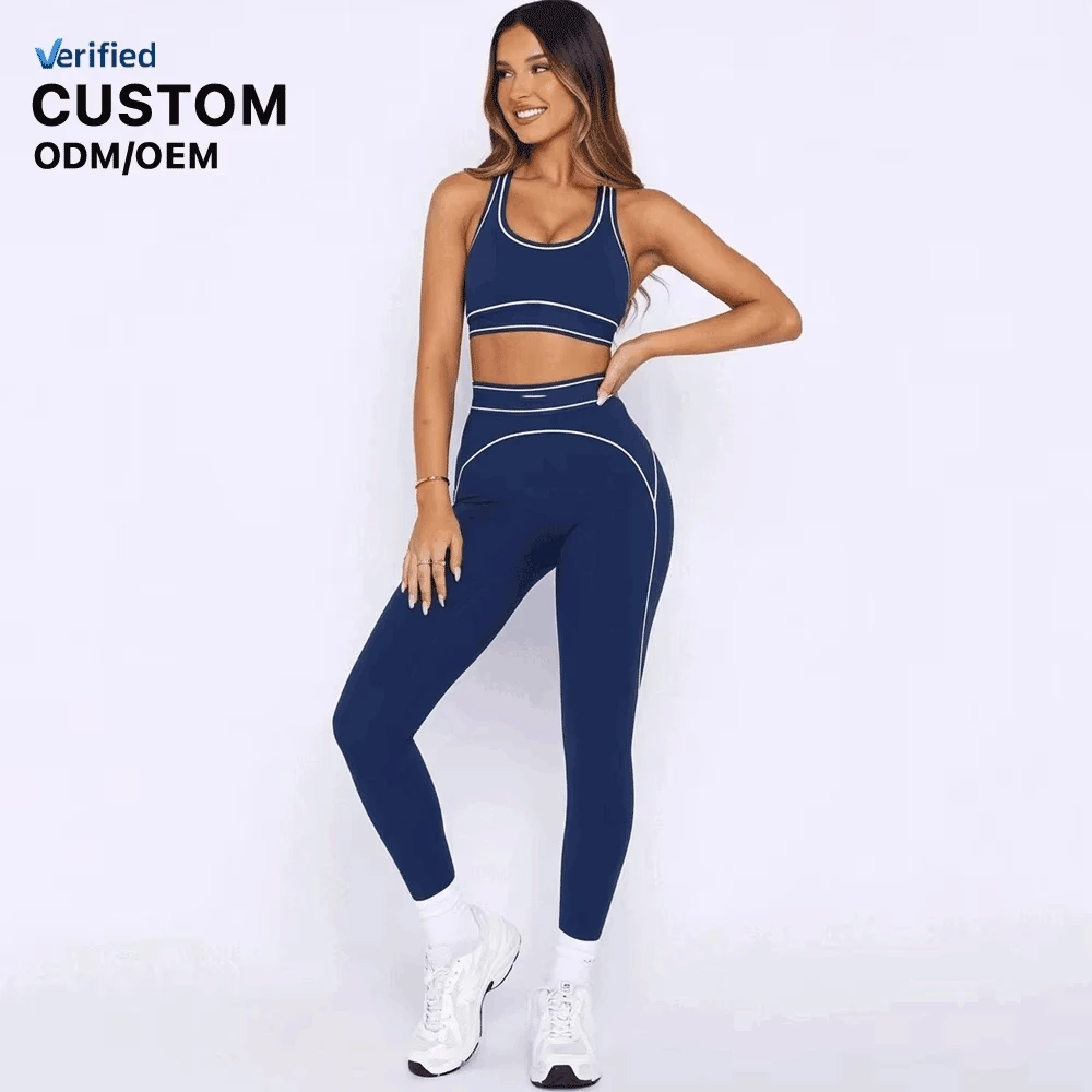 Custom logo High Quality Women Yoga Sports Bra and Leggings Sets Gym Comfort Fitness Yoga Gym Elastic Tracksuits for Women