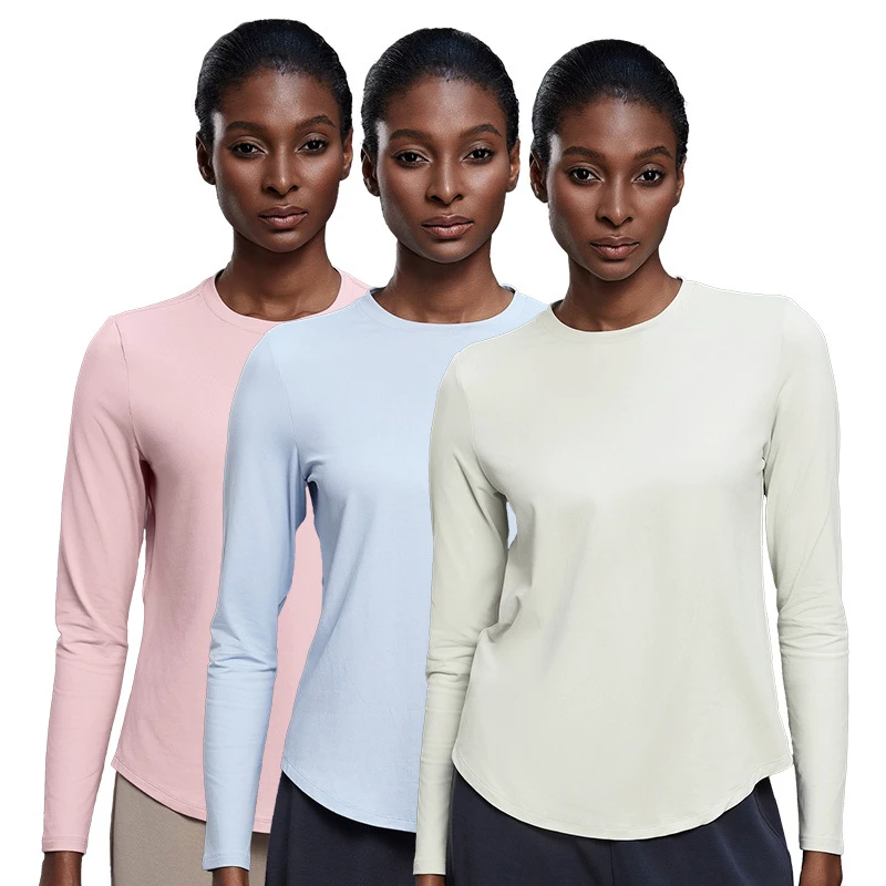 D25148 Women Loose Slim Fit Crew Neck Casual Wearing Quick Dry Nude Feeling Autumn Workout Sports Yoga Top