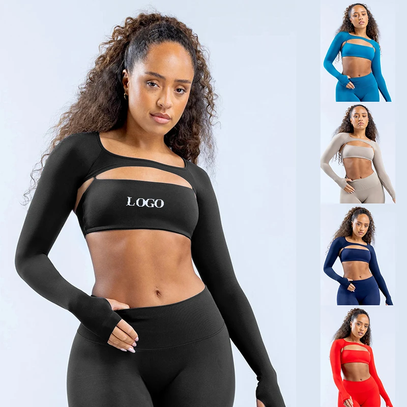 Hot Selling Two Pieces Yoga Top for Women Stretchy Long Sleeve Cutout Thumb Holes Lightweight Quick Dry Sport Wear