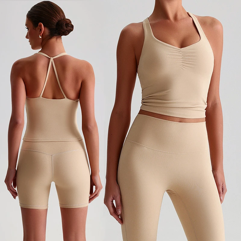Multiple Colors Available Breathable Four-Way Stretch Seamless Sleeveless V Neck Yoga Activewear Backless Crisscross Tie Back