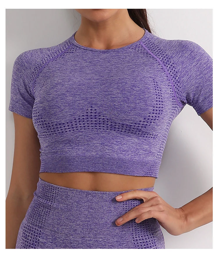 Wholesale High Elastic Yoga Top Quick Dry Short Sleeve Fitness Sportswear with Front Logo for Running and Sports