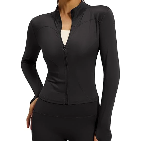 LEAFITS Lightweight Yoga Top Zipper Closure Stand Collar Women Fitness Slim Skinny Nylon Quick Dry Full Sleeve Solid Activewear