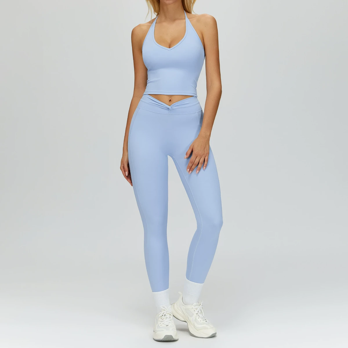 YanRuo Breathable Lightweight Outdoor Fitness Bra & High-waisted Hip-lifting Long Pants Yoga Set With Front Logo