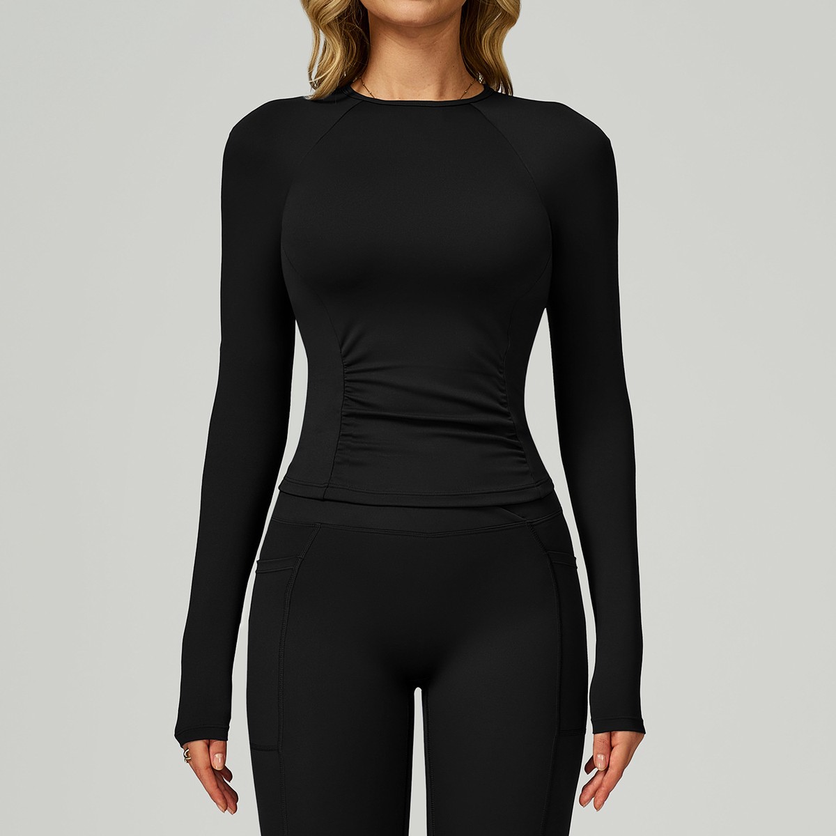 Naked-Feel Round Neck Yoga Top Slim-Fit Long Sleeve Workout Shirt for Running & Gym
