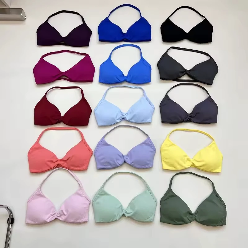 High Quality Women Halter Gather Sports Bra Custom logo Gym Workout Beauty Back Crop Sports Quick Drying Bra for Women