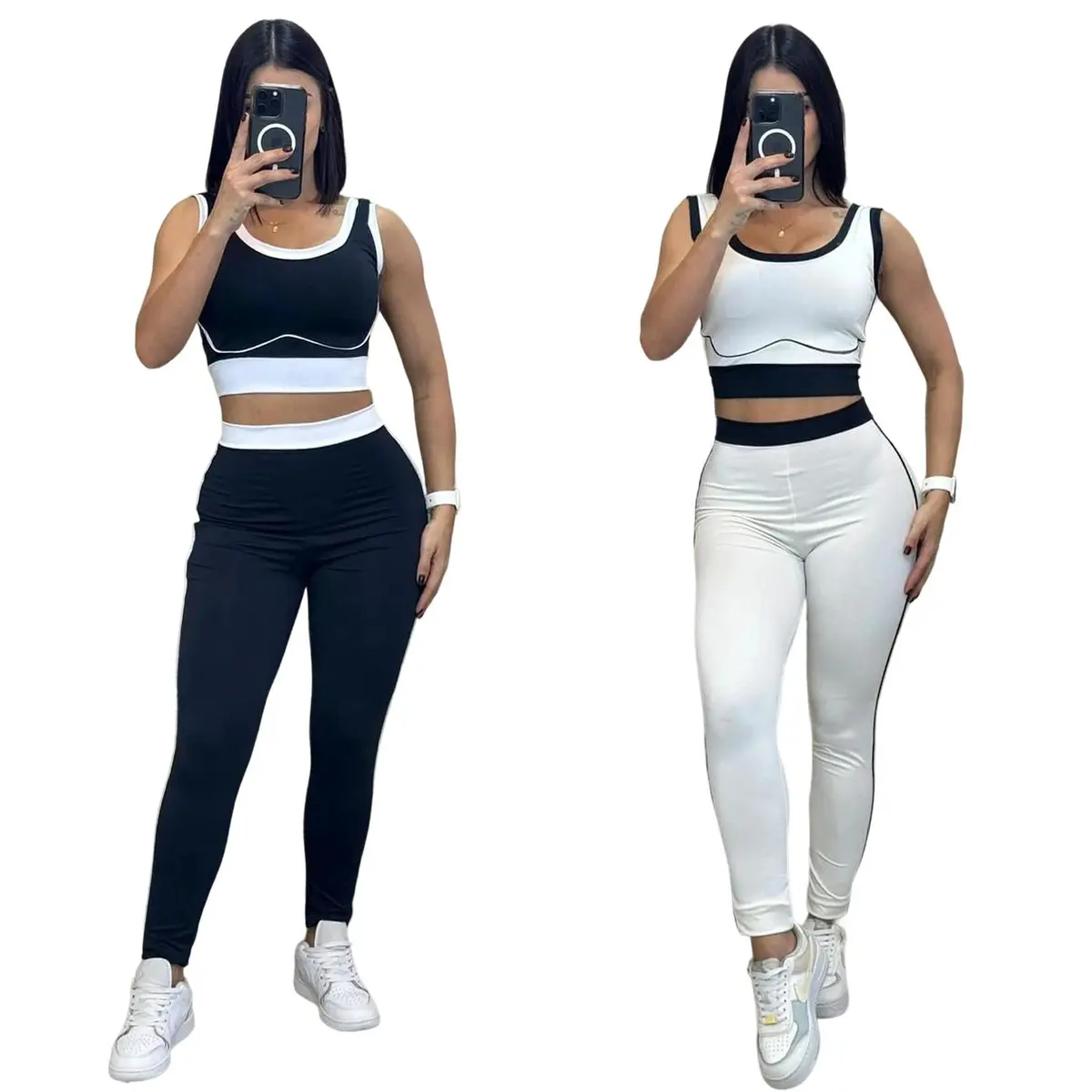 J5167 Summer Sporty Fashion Sports Sleeveless Vest Trousers Running Fitness Waist Women's Two-piece Suit With 3D Pattern