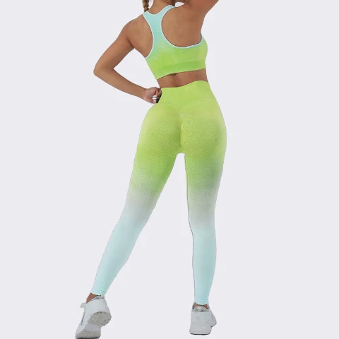 Fashion Gradual Seamless Yoga Set Women Autumn Winter Three Piece Long Sleeved Sport Top Pants Outerwear Fitness Workout Suit
