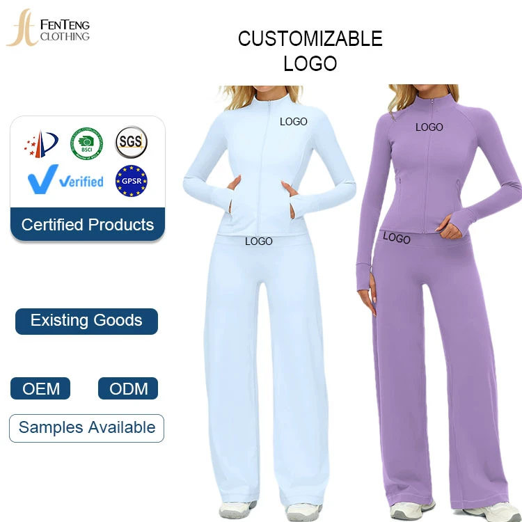 Under Lulu Custom High Elastic Spring Motion Women's Two-Piece Set Full Zipper Jacket with Folding Yoga Pants Gym Activewear